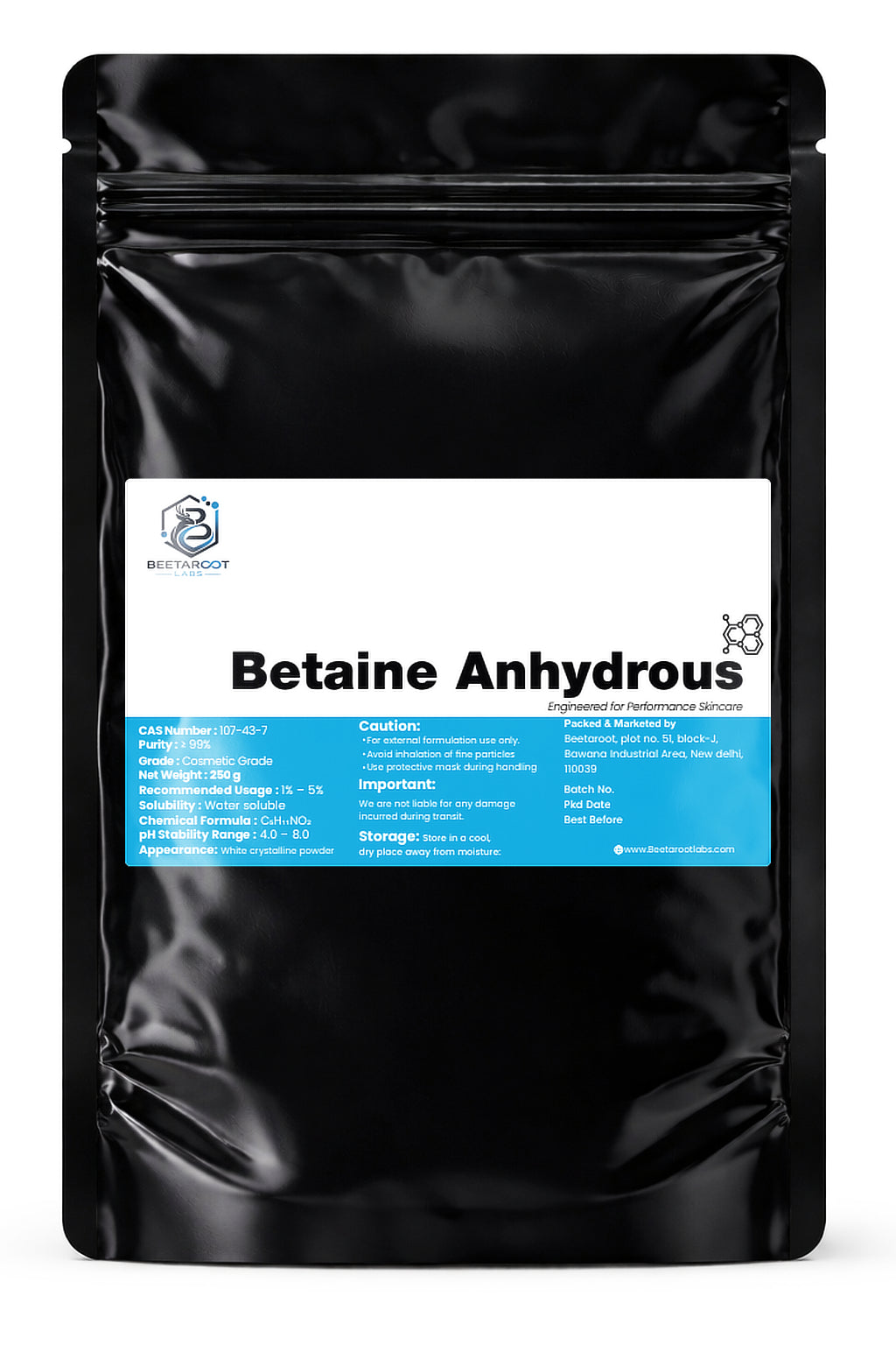 Betaine anhydrous powder cosmetic grade humectant for skincare and haircare formulations