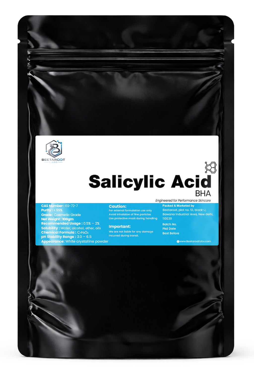 Salicylic acid powder cosmetic grade BHA for acne and exfoliation in skincare formulations