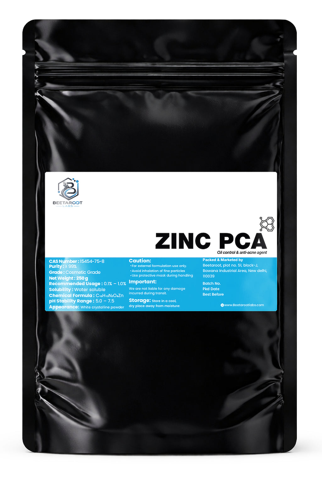 Zinc PCA powder cosmetic grade for oil control and acne skincare formulations